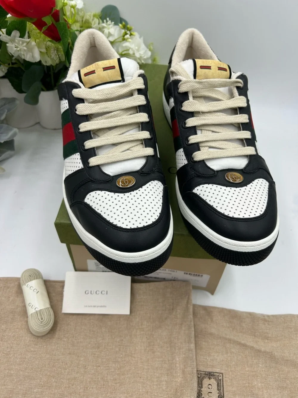 Men's Gucci screener web stripe leather sneakers size 12.5 fits 13 US